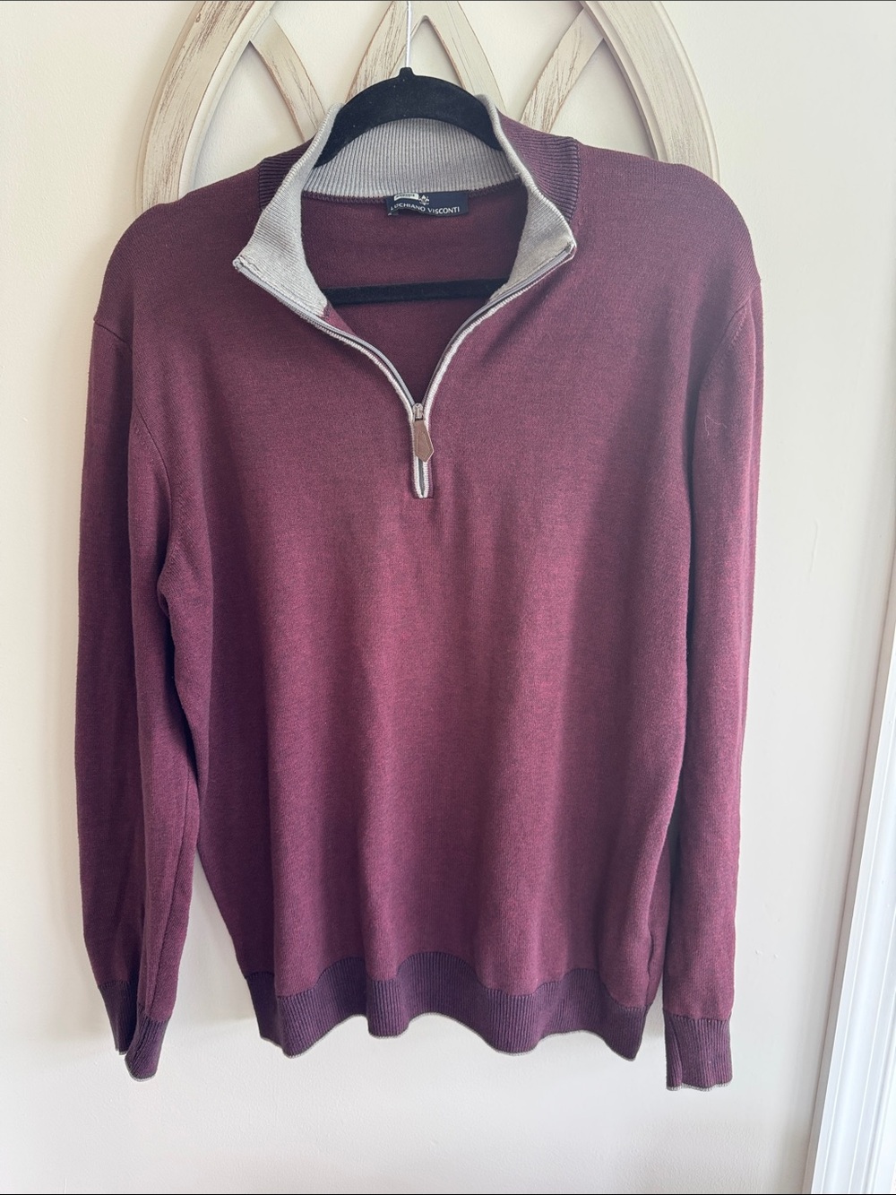 Luchiano Visconti heather Burgundy 1/4 zip knit sweater size Large